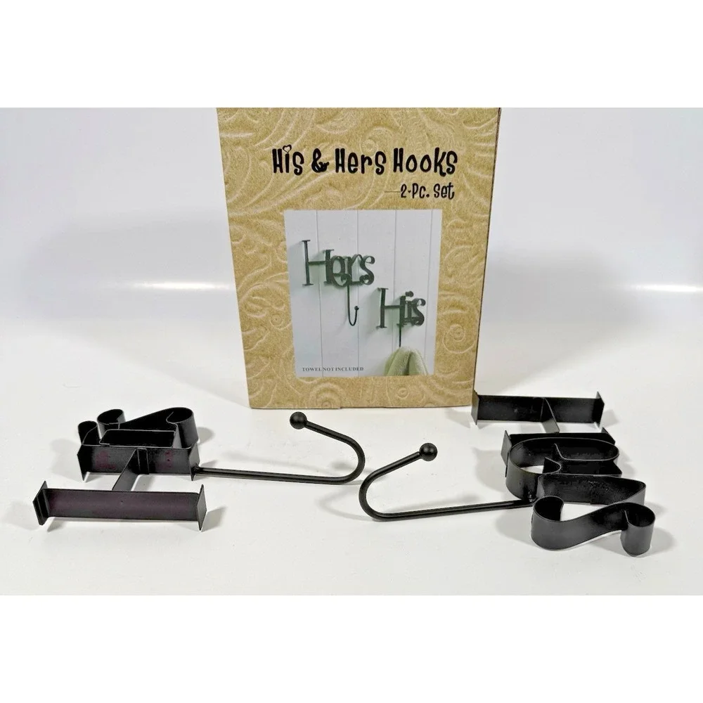 Giftco His & Hers Wall Hooks Set Black Metal Script Farmhouse Decor